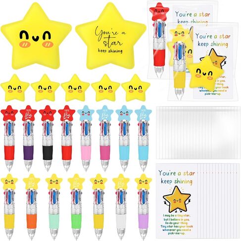 TaoBary 30 Sets End of Year Gifts for Student Star Motivational Support 4-in-1 Multicolor Ballpoint Pen Squeeze Mini Stress Balls Gift Bulk Inspirational Card for Graduation Party Favor Office in Kuwait