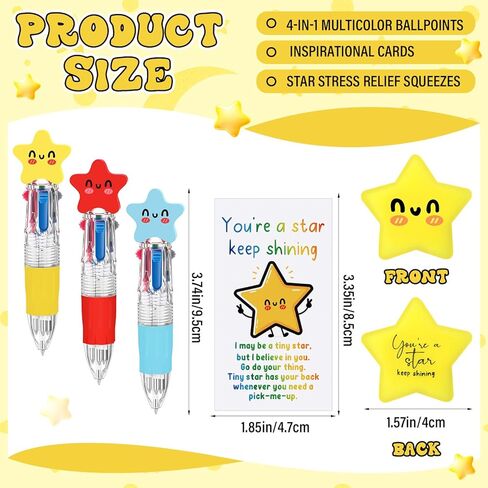 TaoBary 30 Sets End of Year Gifts for Student Star Motivational Support 4-in-1 Multicolor Ballpoint Pen Squeeze Mini Stress Balls Gift Bulk Inspirational Card for Graduation Party Favor Office in Kuwait