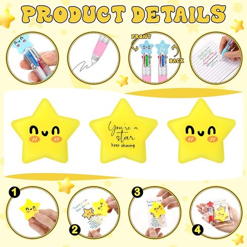 TaoBary 30 Sets End of Year Gifts for Student Star Motivational Support 4-in-1 Multicolor Ballpoint Pen Squeeze Mini Stress Balls Gift Bulk Inspirational Card for Graduation Party Favor Office in Kuwait