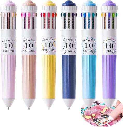 Multicolor Ballpoint Pens, 10 Color in 1 Retractable Pen, 57 Colors Total, 0.8mm Tip, Drawing and Writing Pen Set, 6 Pack in Saudi Arabia