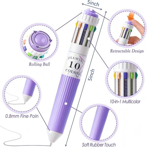Multicolor Ballpoint Pens, 10 Color in 1 Retractable Pen, 57 Colors Total, 0.8mm Tip, Drawing and Writing Pen Set, 6 Pack in Saudi Arabia