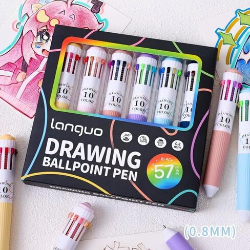 Multicolor Ballpoint Pens, 10 Color in 1 Retractable Pen, 57 Colors Total, 0.8mm Tip, Drawing and Writing Pen Set, 6 Pack in Saudi Arabia