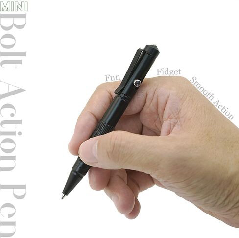 Mini Bolt Action Pen, Ultra-Portable EDC Pen for Smooth Writing & Fidget Fun, CNC Aluminum Pocket Pen with 360° Adjustable Clip, Includes 2 Spare Refills & Gift Pouch (Black) in Saudi Arabia