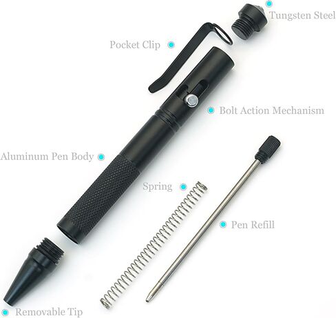 Mini Bolt Action Pen, Ultra-Portable EDC Pen for Smooth Writing & Fidget Fun, CNC Aluminum Pocket Pen with 360° Adjustable Clip, Includes 2 Spare Refills & Gift Pouch (Black) in Saudi Arabia