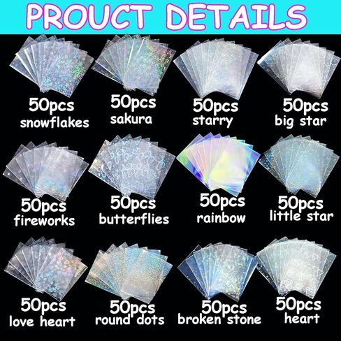 600 Pcs Kpop Photocard Sleeves Laser Flashing Holographic Card Sleeves Trading Card Protector for Photocard Mini Polaroid Kpop Photo Cards (12Styles) in Saudi Arabia