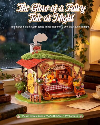 Rolife DIY Miniature Dollhouse Kit Fluffy Grove, Stress Relieving Fantasy Forest Mini House Building Kit with LED, Cozy Fairy Cottage Wooden Dollhouse Craft for Adults Teens, Bookshelf Home Decor Gift in Kuwait