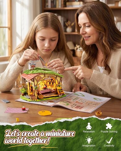 Rolife DIY Miniature Dollhouse Kit Fluffy Grove, Stress Relieving Fantasy Forest Mini House Building Kit with LED, Cozy Fairy Cottage Wooden Dollhouse Craft for Adults Teens, Bookshelf Home Decor Gift in Kuwait