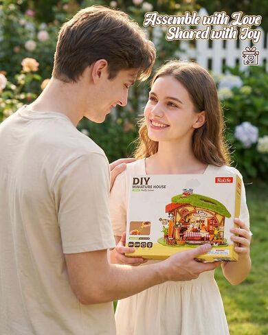 Rolife DIY Miniature Dollhouse Kit Fluffy Grove, Stress Relieving Fantasy Forest Mini House Building Kit with LED, Cozy Fairy Cottage Wooden Dollhouse Craft for Adults Teens, Bookshelf Home Decor Gift in Kuwait