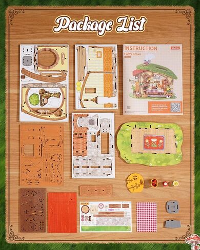 Rolife DIY Miniature Dollhouse Kit Fluffy Grove, Stress Relieving Fantasy Forest Mini House Building Kit with LED, Cozy Fairy Cottage Wooden Dollhouse Craft for Adults Teens, Bookshelf Home Decor Gift in Kuwait