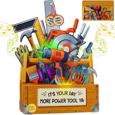 FaCraft Fathers Day Card - Handmade 3D Pop Up Toolbox Musical Dad Birthday Card with 32s Music & Lights with Blank Insert, Envelope, Seal, 2 Interchangeable Ruler Tags for Handyman Dad & Husband in Saudi Arabia