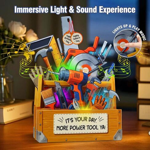 FaCraft Fathers Day Card - Handmade 3D Pop Up Toolbox Musical Dad Birthday Card with 32s Music & Lights with Blank Insert, Envelope, Seal, 2 Interchangeable Ruler Tags for Handyman Dad & Husband in Saudi Arabia