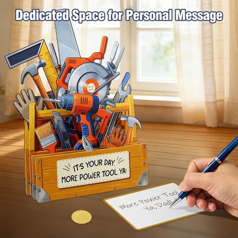 FaCraft Fathers Day Card - Handmade 3D Pop Up Toolbox Musical Dad Birthday Card with 32s Music & Lights with Blank Insert, Envelope, Seal, 2 Interchangeable Ruler Tags for Handyman Dad & Husband in Saudi Arabia