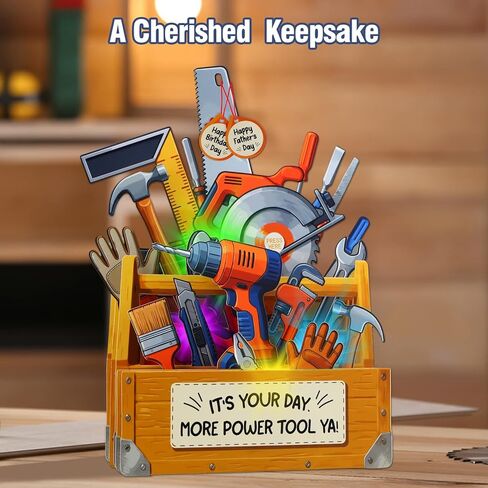 FaCraft Fathers Day Card - Handmade 3D Pop Up Toolbox Musical Dad Birthday Card with 32s Music & Lights with Blank Insert, Envelope, Seal, 2 Interchangeable Ruler Tags for Handyman Dad & Husband in Saudi Arabia