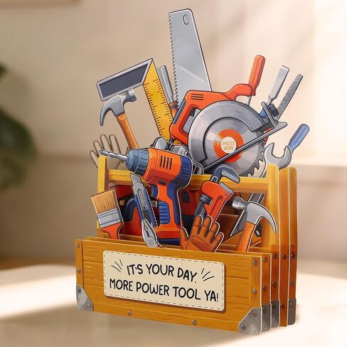 FaCraft Fathers Day Card - Handmade 3D Pop Up Toolbox Musical Dad Birthday Card with 32s Music & Lights with Blank Insert, Envelope, Seal, 2 Interchangeable Ruler Tags for Handyman Dad & Husband in Saudi Arabia