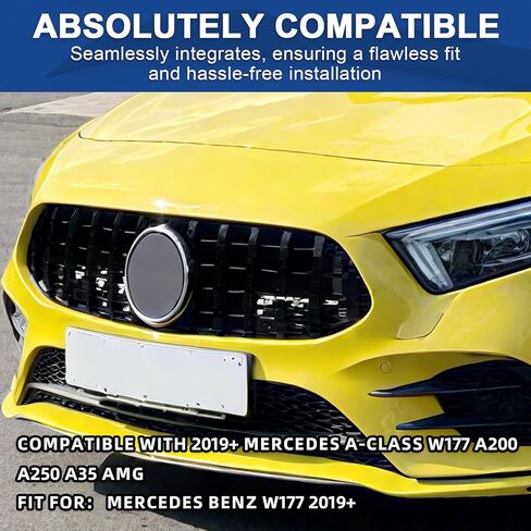 شبكة شواء أمامية لـ W177 Mercedes Benz A-Class W177 A200 A250 A35 AMG 2019+ GT Style لامعة سوداء أمامية ممتصة للصدمات مباشرة تناسب استبدال بلاستيك ABS لا يتطلب تعديل in Kuwait