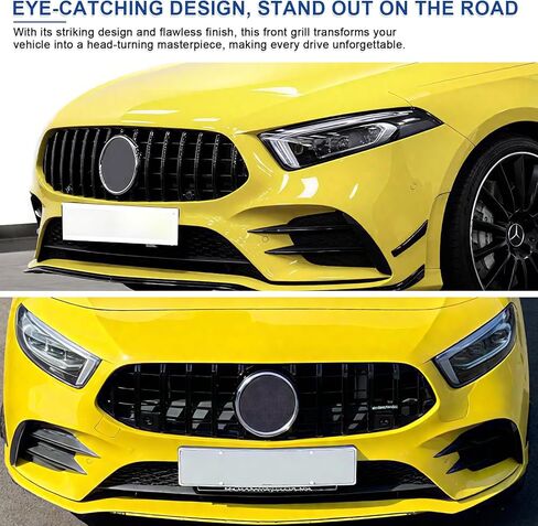 شبكة شواء أمامية لـ W177 Mercedes Benz A-Class W177 A200 A250 A35 AMG 2019+ GT Style لامعة سوداء أمامية ممتصة للصدمات مباشرة تناسب استبدال بلاستيك ABS لا يتطلب تعديل in Kuwait