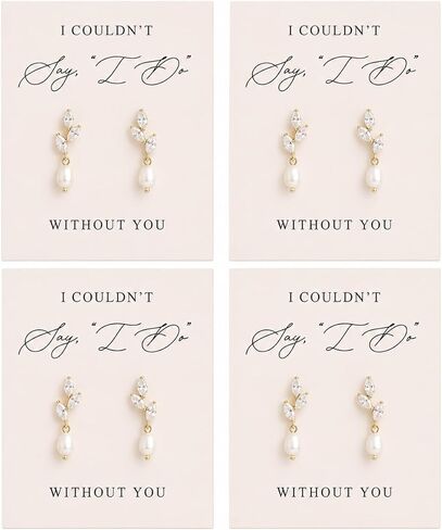 Bridesmaid Earrings Set of 4/6/8 Bridesmaid Jewelry Gifts Rhinestone Pearl Earrings I Cant Say I Do Without You Card Wedding Day Thank You Ready to Gift for Bridesmaids in Saudi Arabia