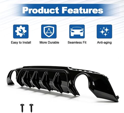Rear Bumper Diffuser Lip for 2015-2023 Chrysler 300 - Shark-Fin Style Gloss Black ABS Valance with Dual Round Exhaust Cutouts, Direct Replacement, Easy Installation in Saudi Arabia