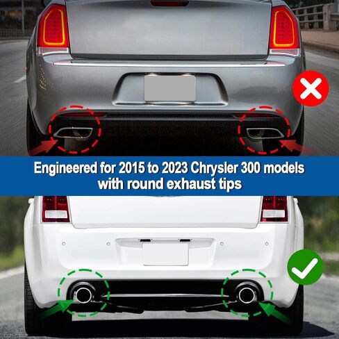 Rear Bumper Diffuser Lip for 2015-2023 Chrysler 300 - Shark-Fin Style Gloss Black ABS Valance with Dual Round Exhaust Cutouts, Direct Replacement, Easy Installation in Saudi Arabia