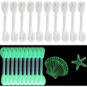 10PCS 8.75 Yards White Glow in The Dark Embroidery Thread Neon Cross Stitch Polyester Strings for Beginners Luminous Cross Stitch Yarn for Sewing Patterns Crochet Crafts DIY Accessories in Saudi Arabia