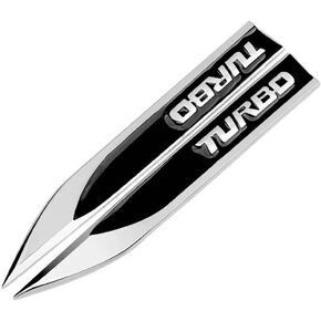 2Pcs 3D Polished Chrome Turbo Letter Car Emblem Trunk Lid Sport Decal Car Badge Sticker Turbo Racing Car Emblem (Silver&Black) in Saudi Arabia