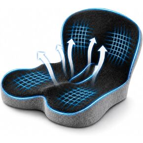 Seat Cushion Memory Foam with Ergonomic L-Shaped Extra Wide Support for Lower Back Relief, Comfort Cushion for Office Chair, Car Seat & Gaming Seat, Helps Sciatica Pain, Posture Improvement (Gray) in Saudi Arabia