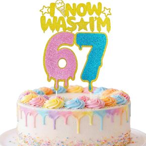 MEMOVAN كنت 6 الآن أنا 7 كعكة توبر 6 7 زينة كعكة عيد ميلاد ستة سبعة كعكة يختار الوردي والأزرق 6 7 زينة للبريق 67 عيد ميلاد سعيد لوازم الحفلات in Kuwait