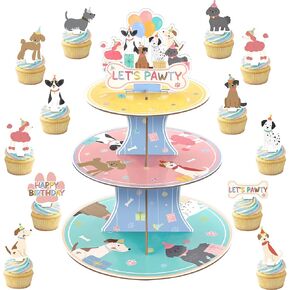 Vintage Retro Dog Birthday Cake Decorations 3-Tier Puppy Happy Birthday Cupcake Stand with 24 Dog Cake Toppers Dog Party Decorations for Birthday Baby Shower Party Supplies Favors in Saudi Arabia