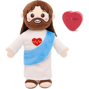 Yelakey Jesus Plush Heartbeat Vibration 13"، قلب يسوع Plushie دمية المنقذ المحشوة، أشياء مسيحية كنيسة الأحد ألعاب دينية للمدرسة، هدايا عيد الفصح للأطفال in Saudi Arabia
