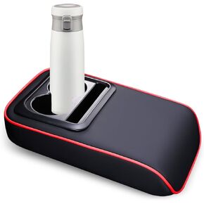 Car Middle Center Console Cover with Cup Holder, 2.8In Raised Car Armrest Cover with Phone Slot, Leather Multi-functional Armrest Pad, Universal Arm Rest Mat for Long Driving (Black) in Saudi Arabia