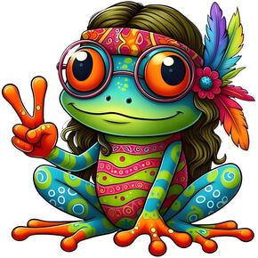 Frog Stickers for Cars 2-Pack, Hippie Peace Sign Vinyl Decals, Waterproof Colorful Window Stickers, Cute Cartoon Green Frog, Easy to Apply & Weather Resistant d018 in Saudi Arabia