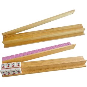 4PCS 17.4 Inch Natural Pine Wooden Mahjong Racks with Magnetic Pushers, American Mahjong Tile Holder, Premium Wood Game Accessories for Game Nights and Gifts in Saudi Arabia