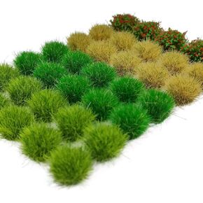 35 Pcs Static Grass Tufts & Flower Clusters - 0.55 Inch Tall Model Grass for Train Railway, Diorama, Military Sand Table, Miniature Base Scene in Saudi Arabia