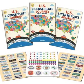 US License Plate Journey Educational Game, State Geography Learning Activity Book with Stickers, Road Trip Matching Game in Saudi Arabia