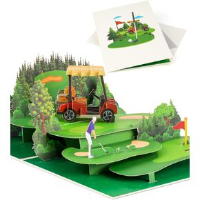 Fathers Day Golf Card Pop Up 3D Course Scene - for Men Dad Golfer Birthday - Retirement Golf Card Him - Miniature Fairway Cart 3D Pop Up with Envelope Note Card in Saudi Arabia