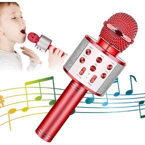 Wireless Bluetooth Karaoke Microphone for Kids, 5-in-1 Portable Handheld Karaoke Mic Speaker Player Recorder with Adjustable Remix FM Radio for Kids Girls Boys Teens Birthday (Red) in Saudi Arabia