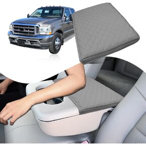 غطاء مسند ذراع وحدة التحكم المركزية متوافق مع Ford F250 F350 F450 1999-2010 & F550 2001-2005 غطاء وسادة صندوق مسند ذراع جلدي وسادة وحدة التحكم الوسطى رمادي (مقعد القفز فقط) in Kuwait