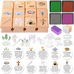 HOWAF Christian Easter Gifts Set, Include 12pcs Resurrection Eggs Stamps and 12 Religious Easter Story Cards for Resurrection Decoration, He is Riren Inking Stamps, Jesus Lives Story Rubber Stampers in Kuwait