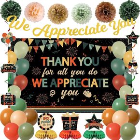 Vlipoeasn We Appreciate You Banner Decorations, Vintage Colorful Thank You for All You Do Backdrop Banner Honeycomb Centerpieces, Office Decor Staff Teachers Professors Doctor Nurses Appreciation in Kuwait