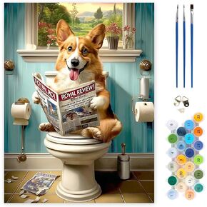 MEIYUDA Dog Paint by Numbers Kit for Adults, Dog Sitting on A Toilet Paint by Numbers for Beginners, Funny Dog DIY Acrylic Oil Painting by Number on Canvas Without Frame for Home Wall Decor 12x16in in Saudi Arabia