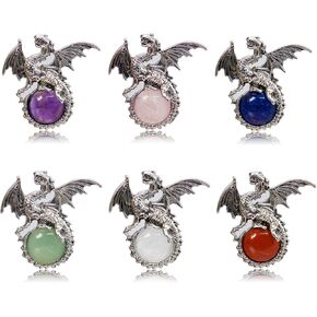 6 Pieces Crystal Dragon Pendants Natural Cabochon Shape Gemstone Alloy Dragon Jewelry Charm for Jewelry Making Necklace in Saudi Arabia
