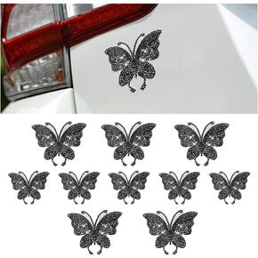 10PCS Bling Butterfly Car Decals, Crystal Rhinestone Vehicle Body Bumper Window Butterfly Stickers, Automitive Interior & Exterior Decoration Accessories, Universal Fit (White) in Saudi Arabia