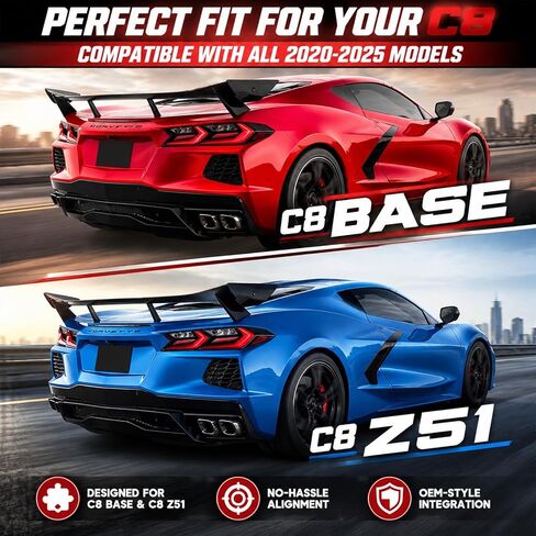 Rear Trunk Spoiler Compatible with 2020-2025 Chevy Corvette C8 Stingray Z51 ZR1, ABS Plastic Rear Wing Bolt-On + 3M Tape Aero Replacement Body Kit Gloss Black in Saudi Arabia
