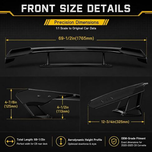 Rear Trunk Spoiler Compatible with 2020-2025 Chevy Corvette C8 Stingray Z51 ZR1, ABS Plastic Rear Wing Bolt-On + 3M Tape Aero Replacement Body Kit Gloss Black in Saudi Arabia