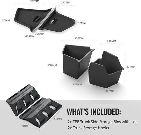 GEEDAR Tesla Model Y Juniper Trunk Organizer Set, 2 Trunk Storage Bins with TPE Lid + 2 Rear Trunk Organizer Hooks, Rear Trunk Side Storage Box for Model Y Juniper 2025 2026 Interior Accessories in Saudi Arabia