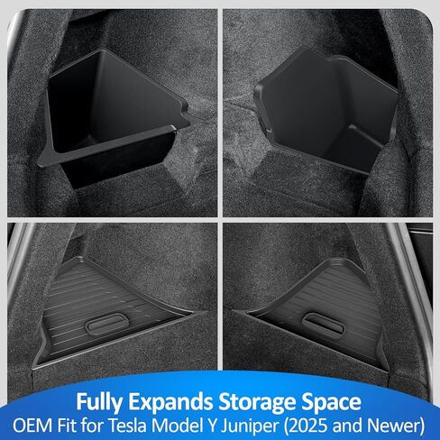 GEEDAR Tesla Model Y Juniper Trunk Organizer Set, 2 Trunk Storage Bins with TPE Lid + 2 Rear Trunk Organizer Hooks, Rear Trunk Side Storage Box for Model Y Juniper 2025 2026 Interior Accessories in Saudi Arabia