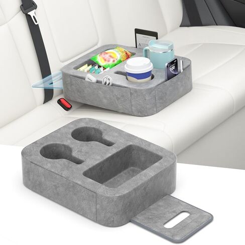 Car Cup Holder Pillow, Backseat Car & Bench Seat Cup Holder for iPad, Switch, Controllers, Remotes, Glasses, Drink Holder for Car, Couch, Bed, Desk, Camping, Automotive Cup Holders, Sofa Caddy, Gray in Saudi Arabia