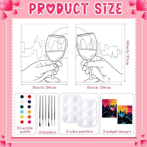 2 Pack Couples Pre Drawn Canvas Paint Kit for Adults Valentines Sip and Paint Art Gifts Valentine's Day Gnome Theme Stretched Canvas for Couples Game Date Night Anniversary, 8'' x 10'' in Saudi Arabia