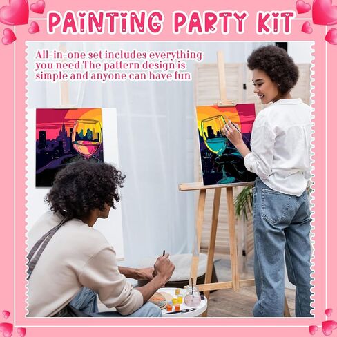 2 Pack Couples Pre Drawn Canvas Paint Kit for Adults Valentines Sip and Paint Art Gifts Valentine's Day Gnome Theme Stretched Canvas for Couples Game Date Night Anniversary, 8'' x 10'' in Saudi Arabia
