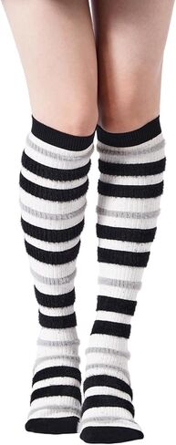 Moon Wood Knee High Fuzzy Socks for Women Casual Cozy Long Knee Roller Skate Socks with Cute Striped Design Knee Stockings in Saudi Arabia
